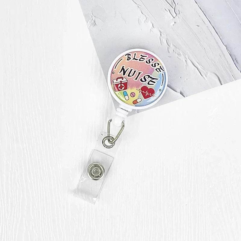 Nurses Doctors Retractable Badge Reels Kawaii Cartoon Pattern Uniform Pocket Clips Work Card Holder Hospital Supplies No.7
