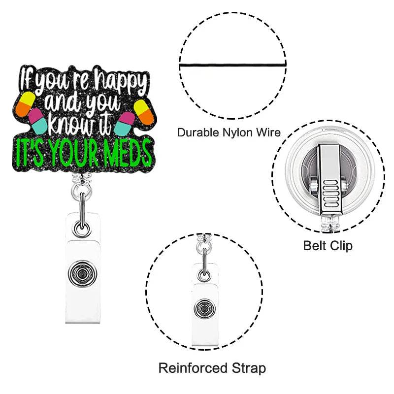 New Design 1 Piece Glitter Retractable Nurse Badge Reel Inspiring Phrase Name Tag ID Card Holder Lanyard School Office Supply