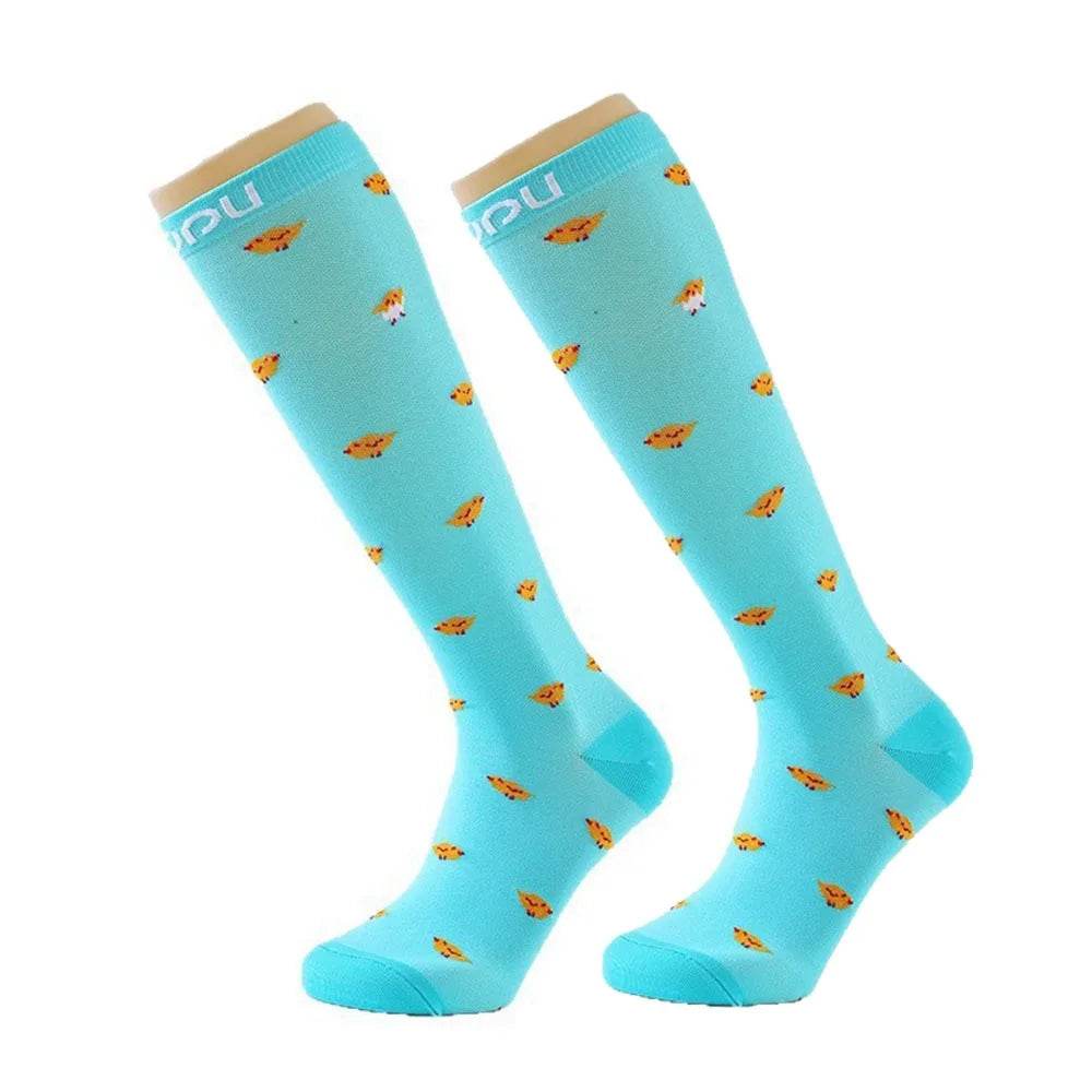 Elastic Compression Socks Knee High Funny Pattern Pressure Stockings Breathable Reducing Swelling Varicose Veins Socks Pregnancy Small