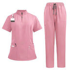 Unisex Medical Uniforms for V-neck Nurse Scurbs Set Women Hospital Doctor Workwear Oral Dental Surgery Work Uniform Short Sleeve 42108-pink