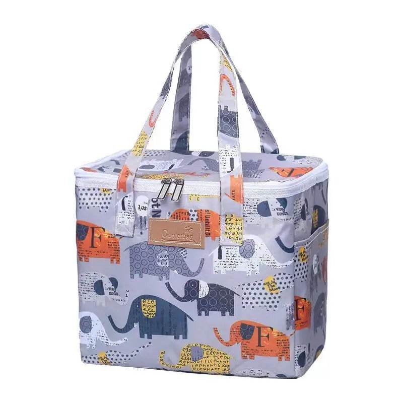 Portable Lunch Bag New Thermal Insulated Lunch Box Tote Cooler Functional Handbag Student Bento Pouch School Food Storage Bags elephant