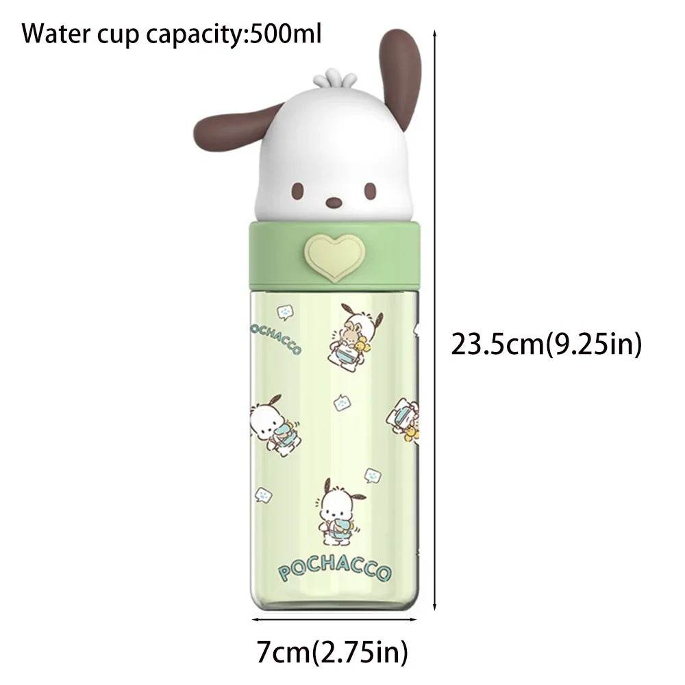 Kawaii Sanrio Hello Kitty, Kuromi, Cinnamon Roll, Melody, 500ml Transparent Plastic Water Bottle