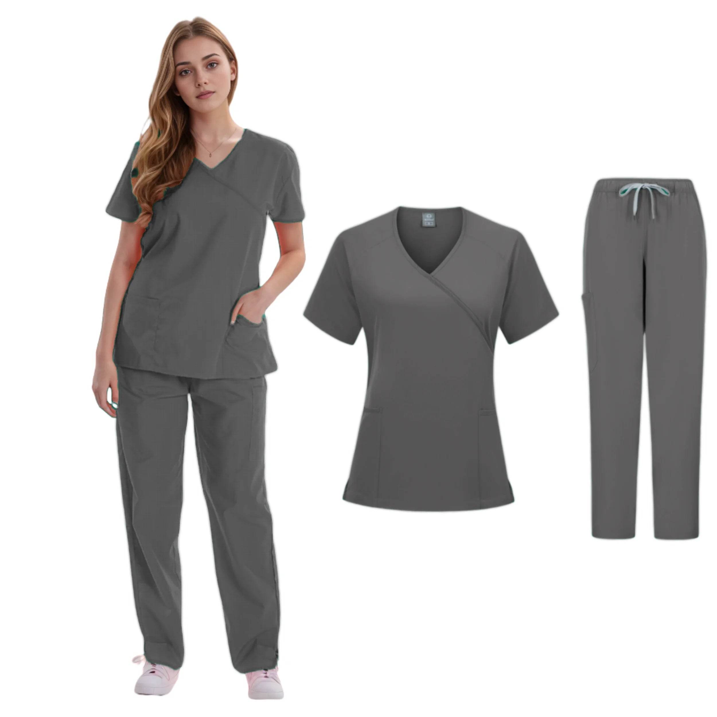 Women's Clinical Joggers Scrub Suit Medical Uniform Sets Gray