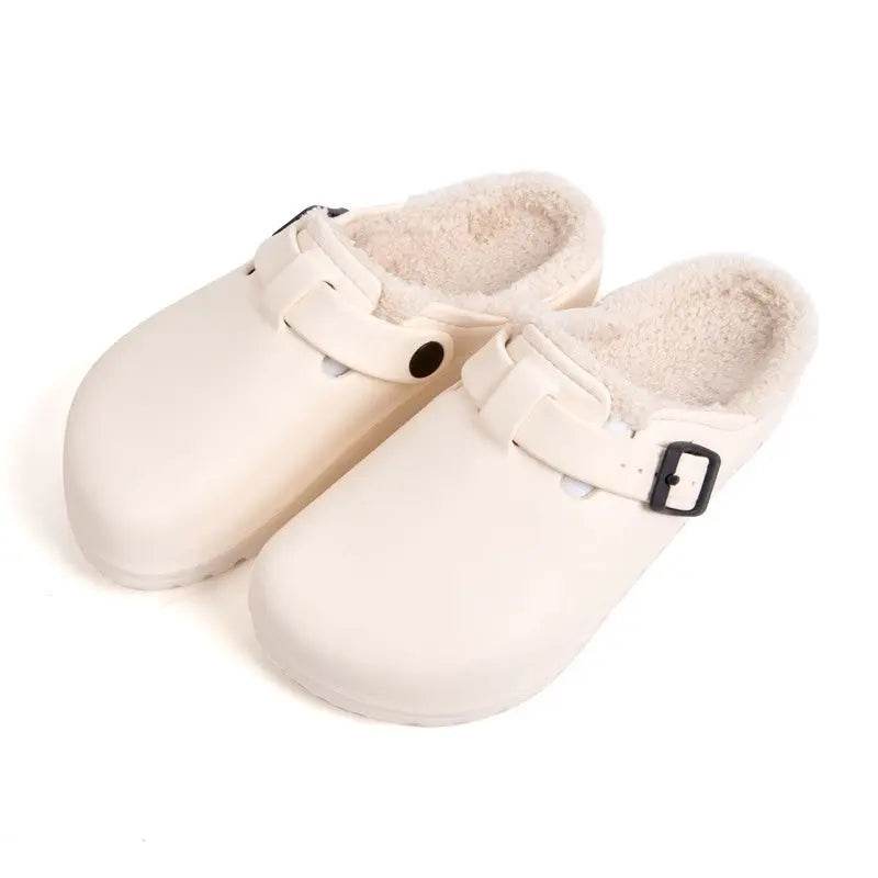Slip-on Non-Slip Waterproof Clogs for Nurses and Doctors White Fleece-lined