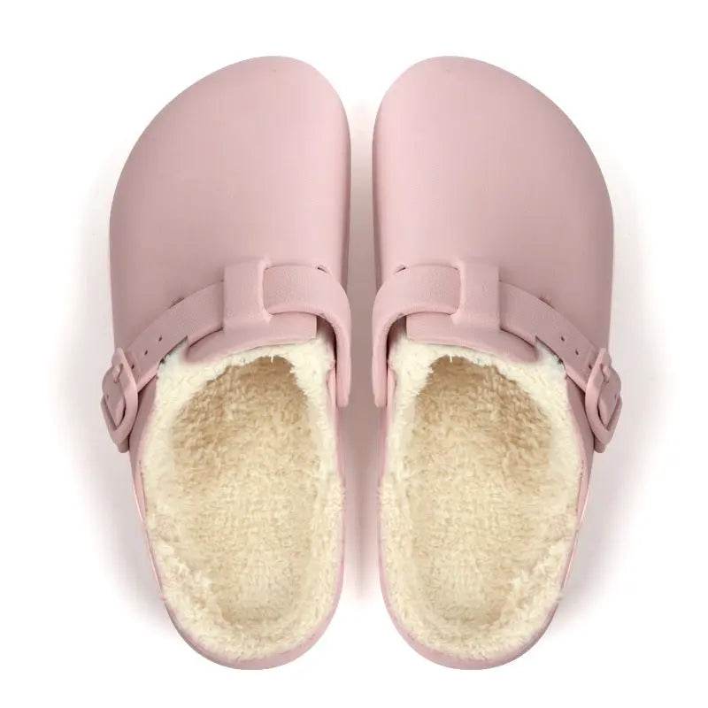 Slip-on Shoes that are non-slip and Waterproof, Nurse Shoes, Doctor Shoes Smoke powder Fleece-lined