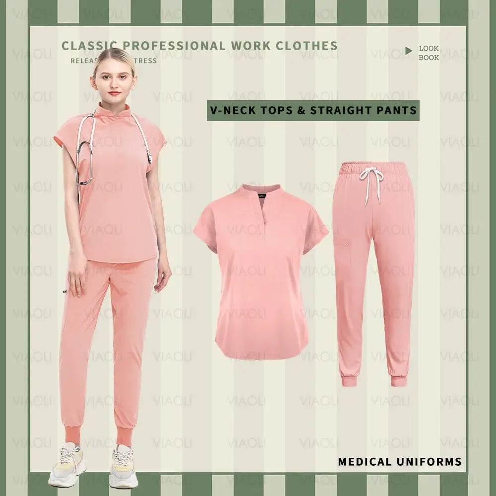 Solid Scrubs for Nurses, Doctors, and Techs. Top and Bottom Medical Scrubs Sets 42015-Pink