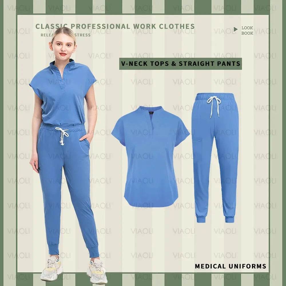 Solid Scrubs for Nurses, Doctors, and Techs. Top and Bottom Medical Scrubs Sets 42015-Ceil Blue