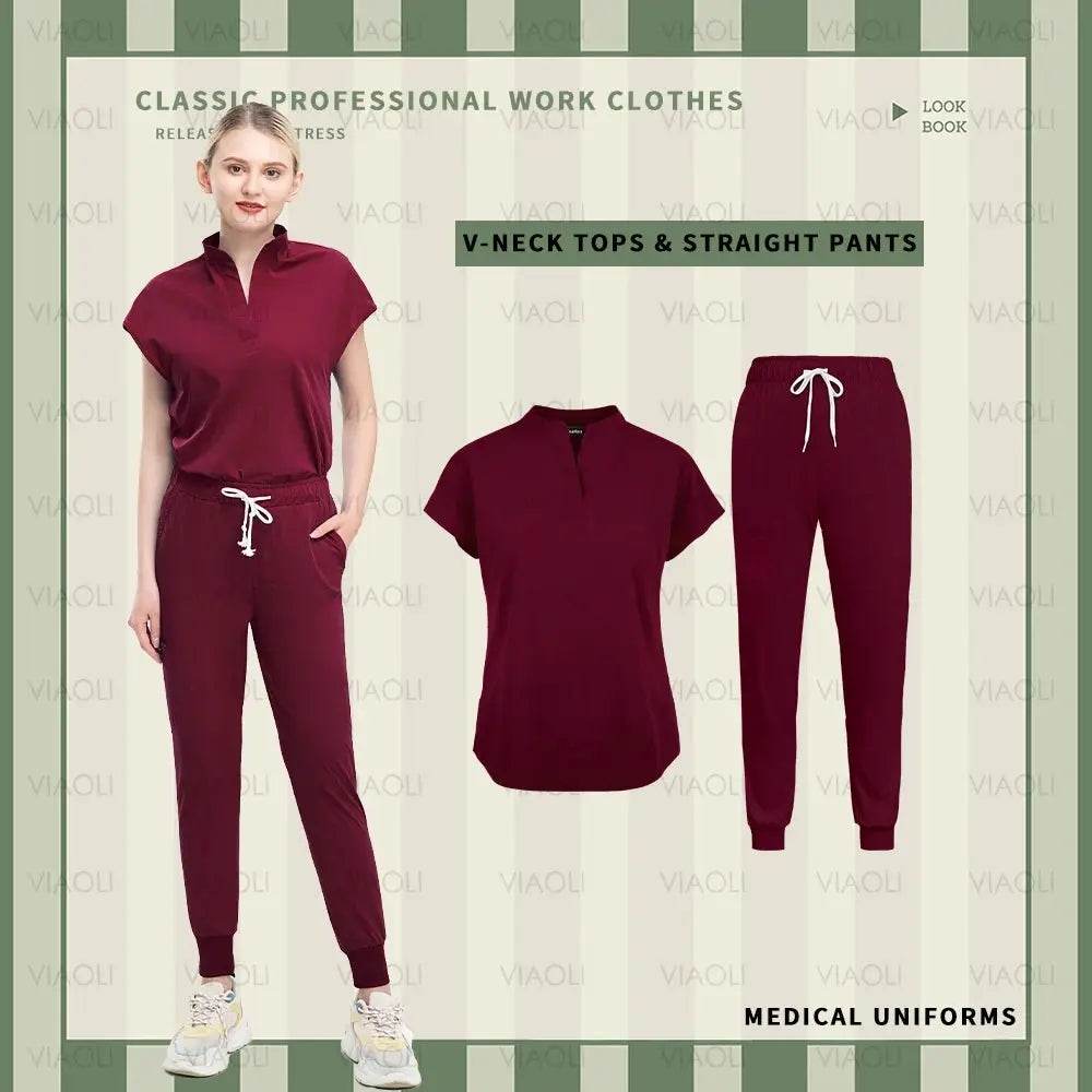 Solid Scrubs for Nurses, Doctors, and Techs. Top and Bottom Medical Scrubs Sets 42015-Burgundy
