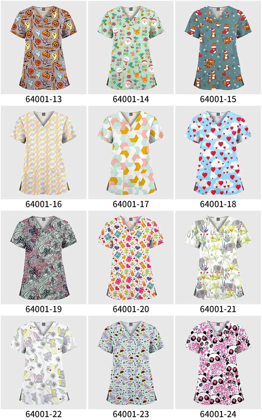 Stylish Women's Printed Scrub Tops: Size: S, M, L, XL, XXL 64001-34