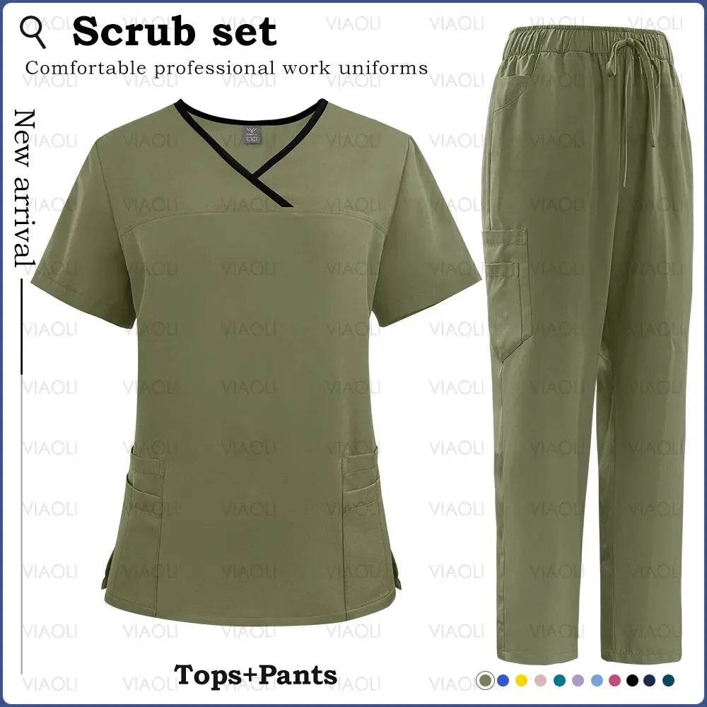 Surgical Uniforms for Women - Nursing Sets with Pocket Top and Straight Pants for Medical, Clinical, and Beauty Salon Use 42169-Green