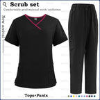 Surgical Uniforms for Women - Nursing Sets with Pocket Top and Straight Pants for Medical, Clinical, and Beauty Salon Use 42169-Black