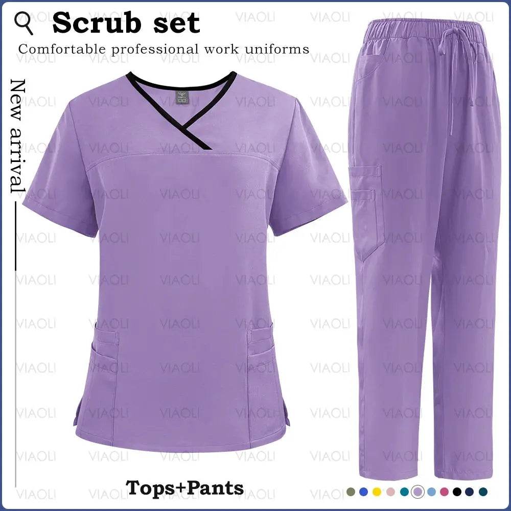 Surgical Uniforms for Women - Nursing Sets with Pocket Top and Straight Pants for Medical, Clinical, and Beauty Salon Use 42169-Purple