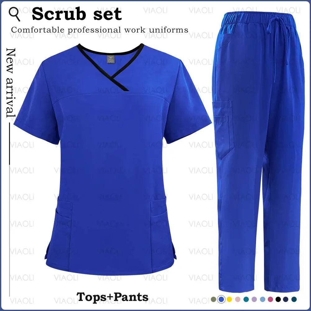 Surgical Uniforms for Women - Nursing Sets with Pocket Top and Straight Pants for Medical, Clinical, and Beauty Salon Use 42169-Royal blue