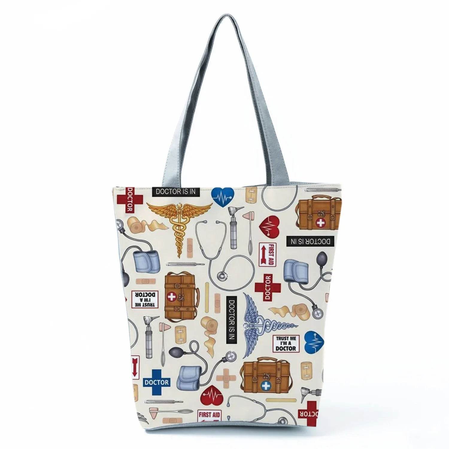 Playful Cartoon Nurse Print Foldable Shoulder Bags with Large Capacity – Eco-Friendly Tote for Shopping, Travel &amp; Beach hl4542 Nurse Handbag
