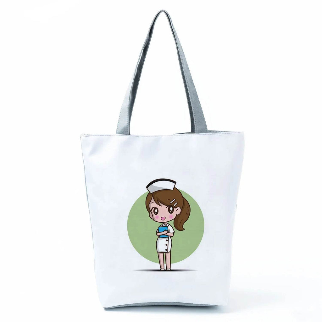 Fashion Tote Customized Cartoon Dentist Nurse Shoulder Bag Eco Reusable Shopping Bag Ladies Handbags for Women Casual Portable hl1552 Nurse Bag