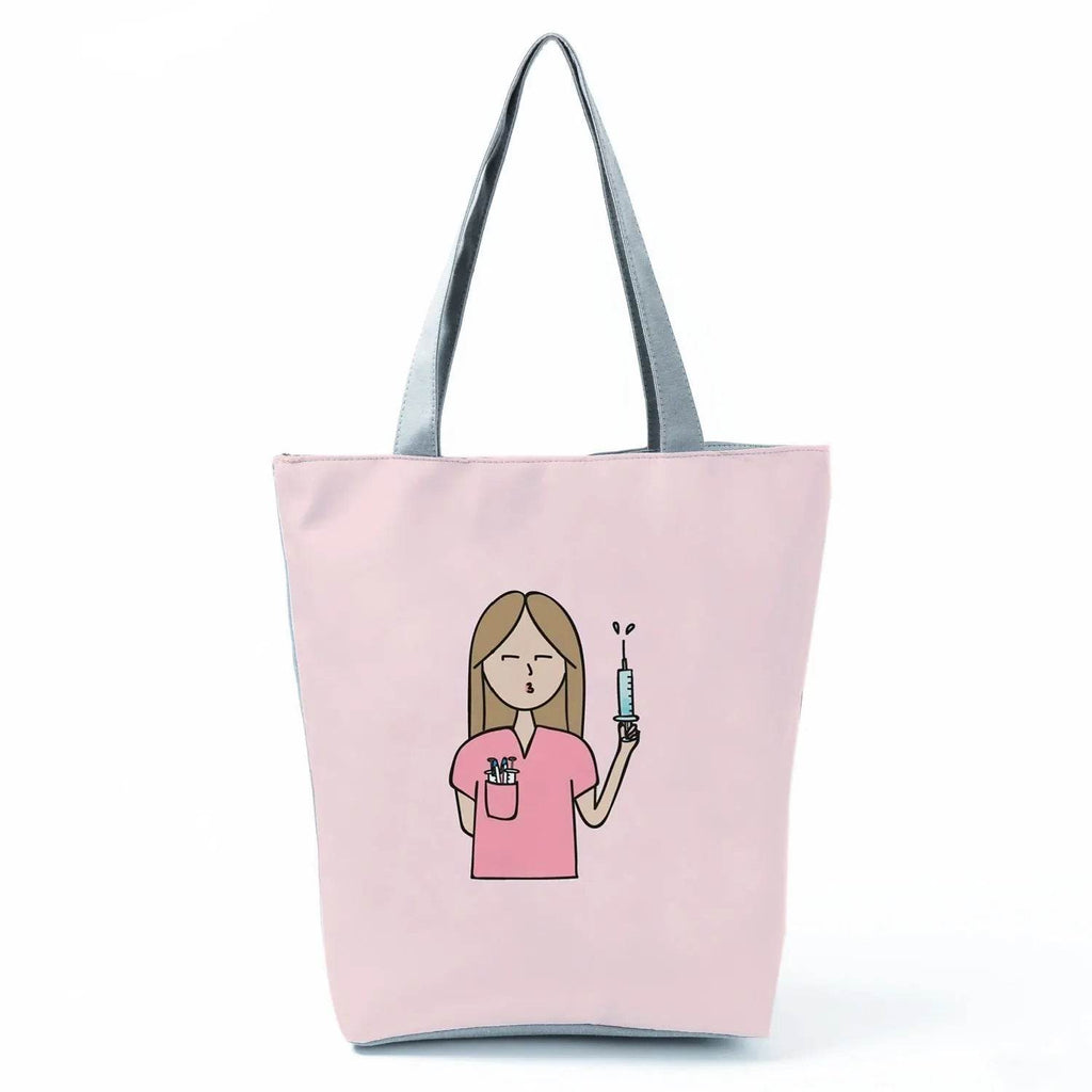 Fashion Tote Customized Cartoon Dentist Nurse Shoulder Bag Eco Reusable Shopping Bag Ladies Handbags for Women Casual Portable hl1553 Nurse Bag