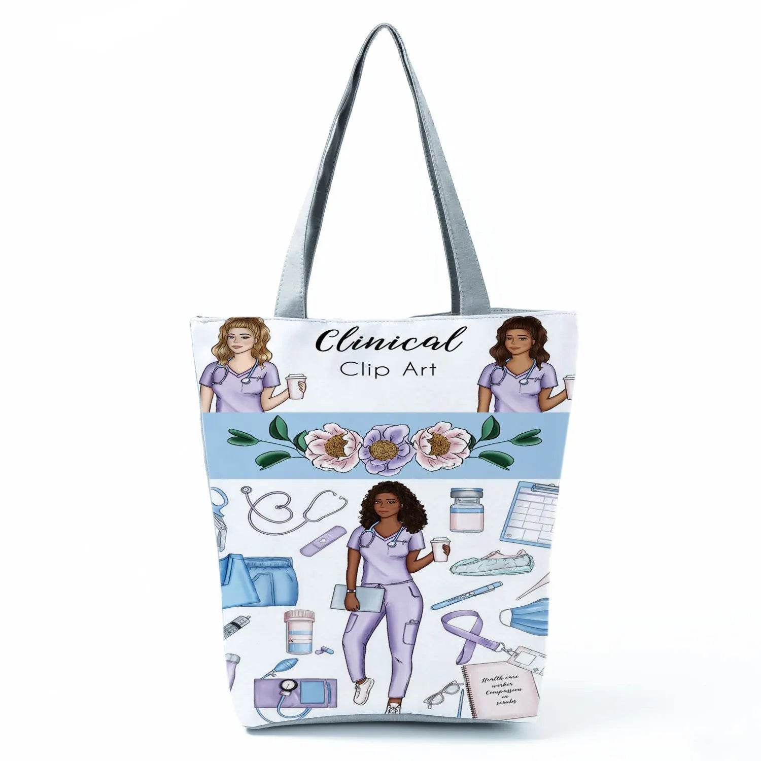 Playful Cartoon Nurse Print Foldable Shoulder Bags with Large Capacity – Eco-Friendly Tote for Shopping, Travel &amp; Beach hl4563 Nurse Handbag