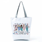 Playful Cartoon Nurse Print Foldable Shoulder Bags with Large Capacity – Eco-Friendly Tote for Shopping, Travel &amp; Beach hl4565 Nurse Handbag