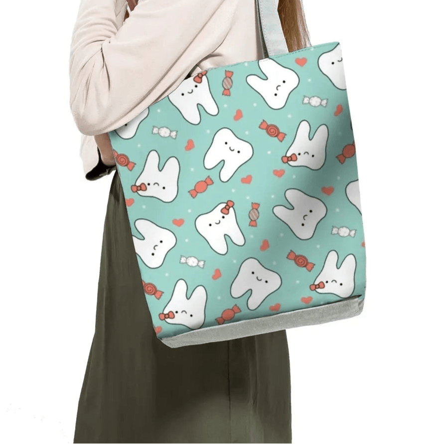 Playful Cartoon Nurse Print Foldable Shoulder Bags with Large Capacity – Eco-Friendly Tote for Shopping, Travel &amp; Beach