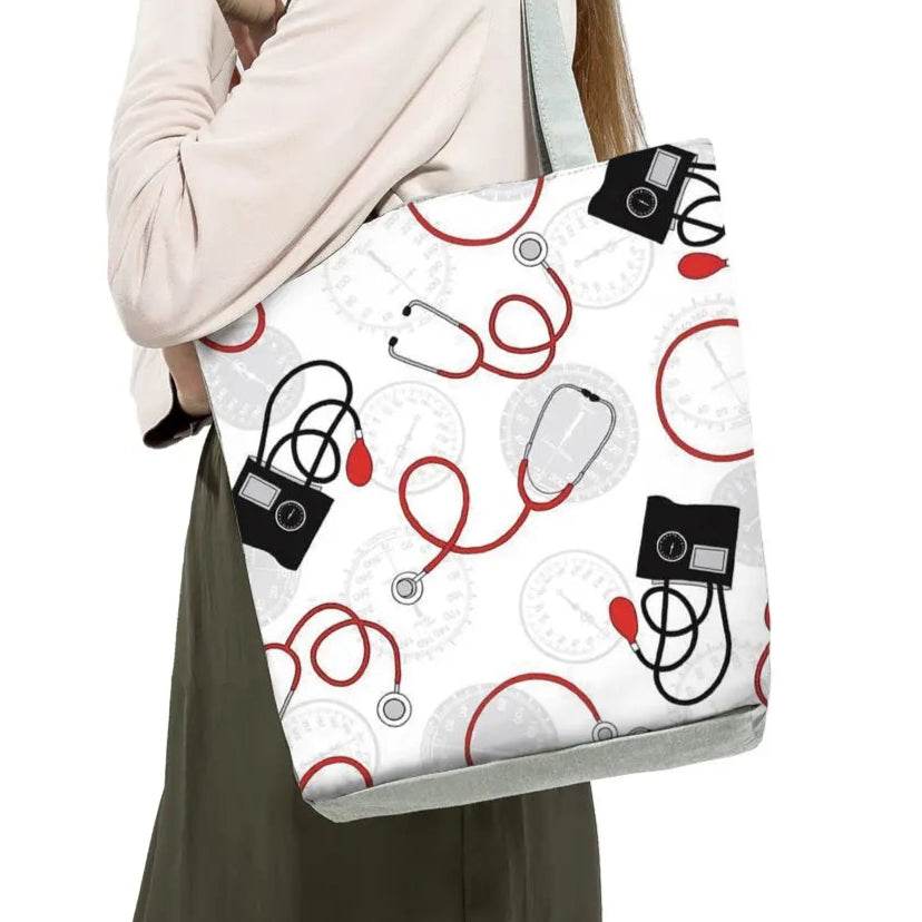 Playful Cartoon Nurse Print Foldable Shoulder Bags with Large Capacity – Eco-Friendly Tote for Shopping, Travel &amp; Beach