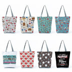 Playful Cartoon Nurse Print Foldable Shoulder Bags with Large Capacity – Eco-Friendly Tote for Shopping, Travel &amp; Beach