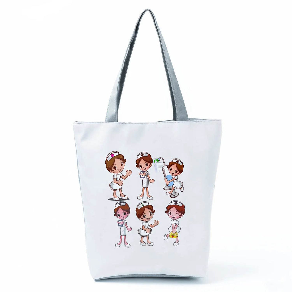 Fashion Tote Customized Cartoon Dentist Nurse Shoulder Bag Eco Reusable Shopping Bag Ladies Handbags for Women Casual Portable hl1541 Nurse Bag