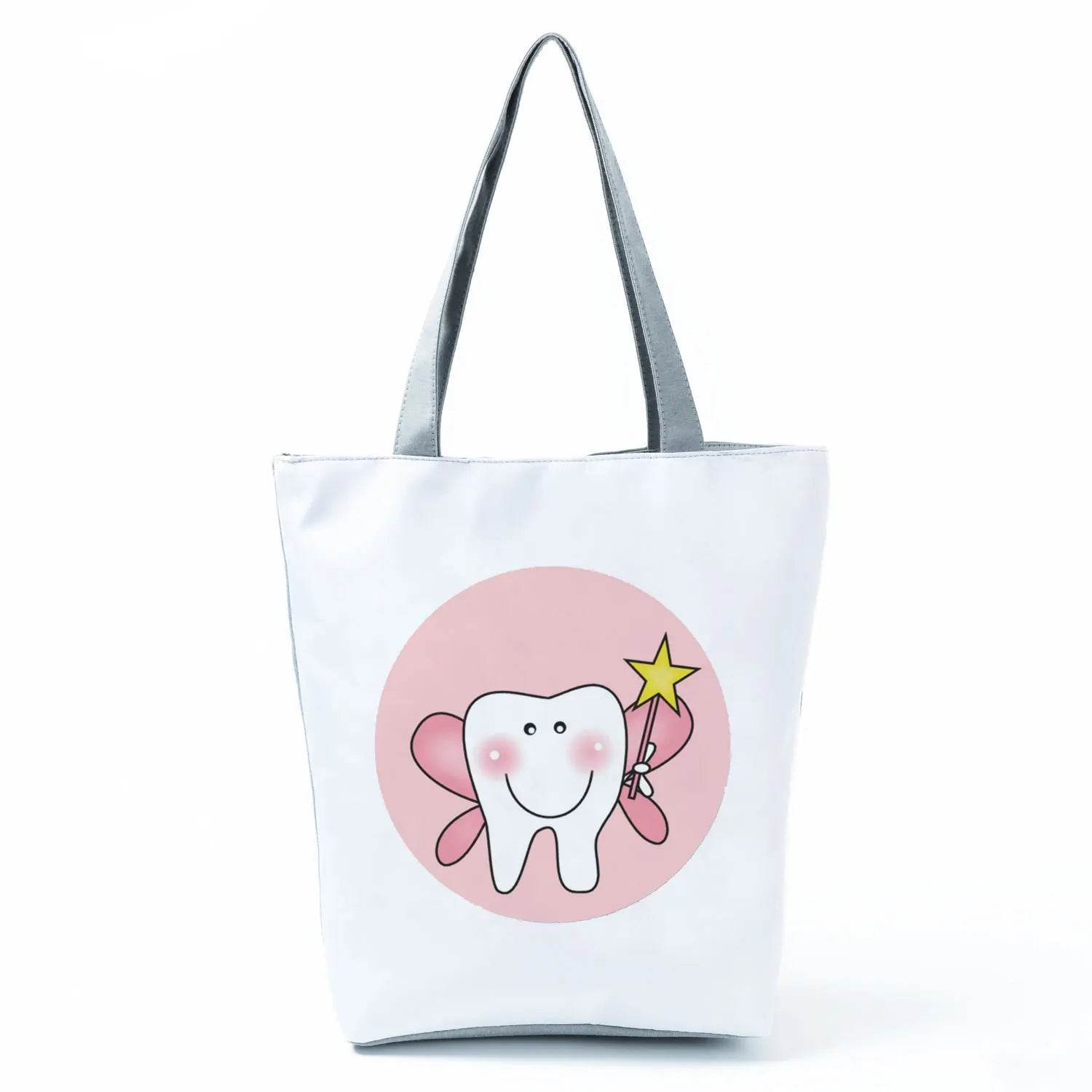 Playful Cartoon Nurse Print Foldable Shoulder Bags with Large Capacity – Eco-Friendly Tote for Shopping, Travel &amp; Beach hl4564 Nurse Handbag