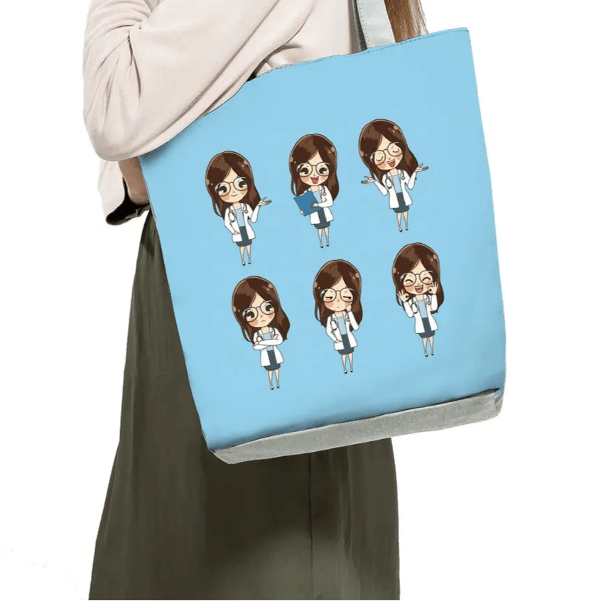 Playful Cartoon Nurse Print Foldable Shoulder Bags with Large Capacity – Eco-Friendly Tote for Shopping, Travel &amp; Beach