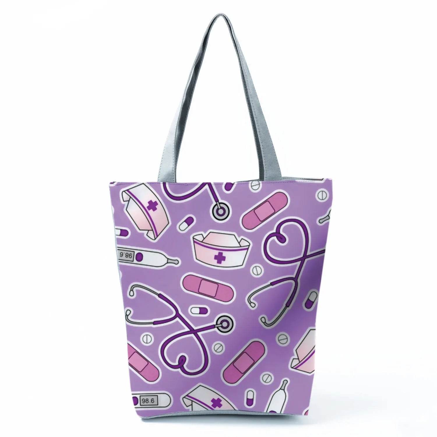 Playful Cartoon Nurse Print Foldable Shoulder Bags with Large Capacity – Eco-Friendly Tote for Shopping, Travel &amp; Beach hl4534 Nurse Handbag