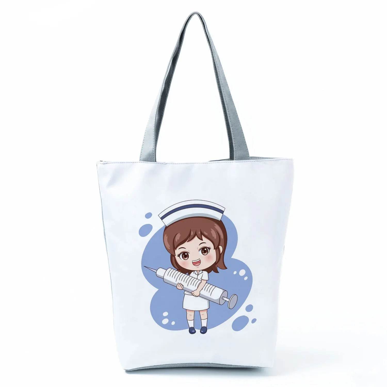Playful Cartoon Nurse Print Foldable Shoulder Bags with Large Capacity – Eco-Friendly Tote for Shopping, Travel &amp; Beach hl4545 Nurse Handbag