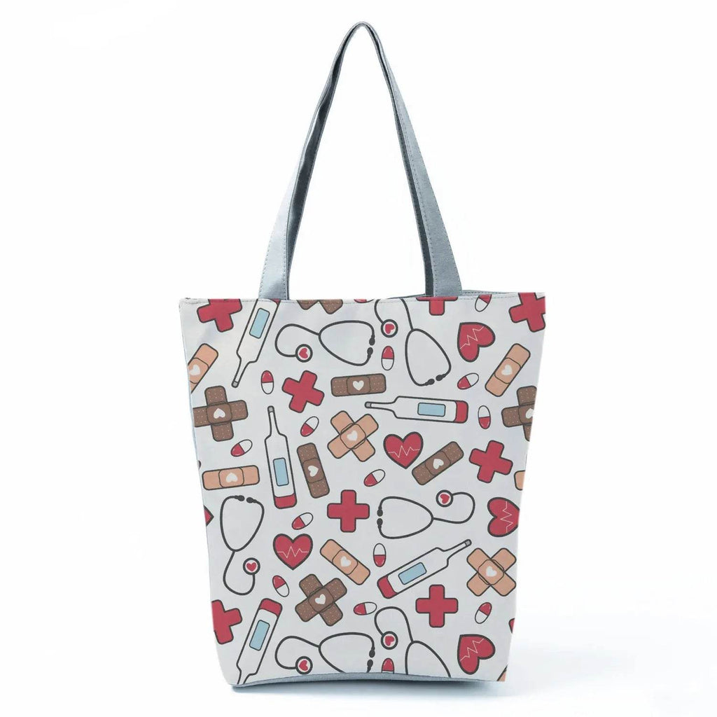 Playful Cartoon Nurse Print Foldable Shoulder Bags with Large Capacity – Eco-Friendly Tote for Shopping, Travel &amp; Beach hl4568 Nurse Handbag