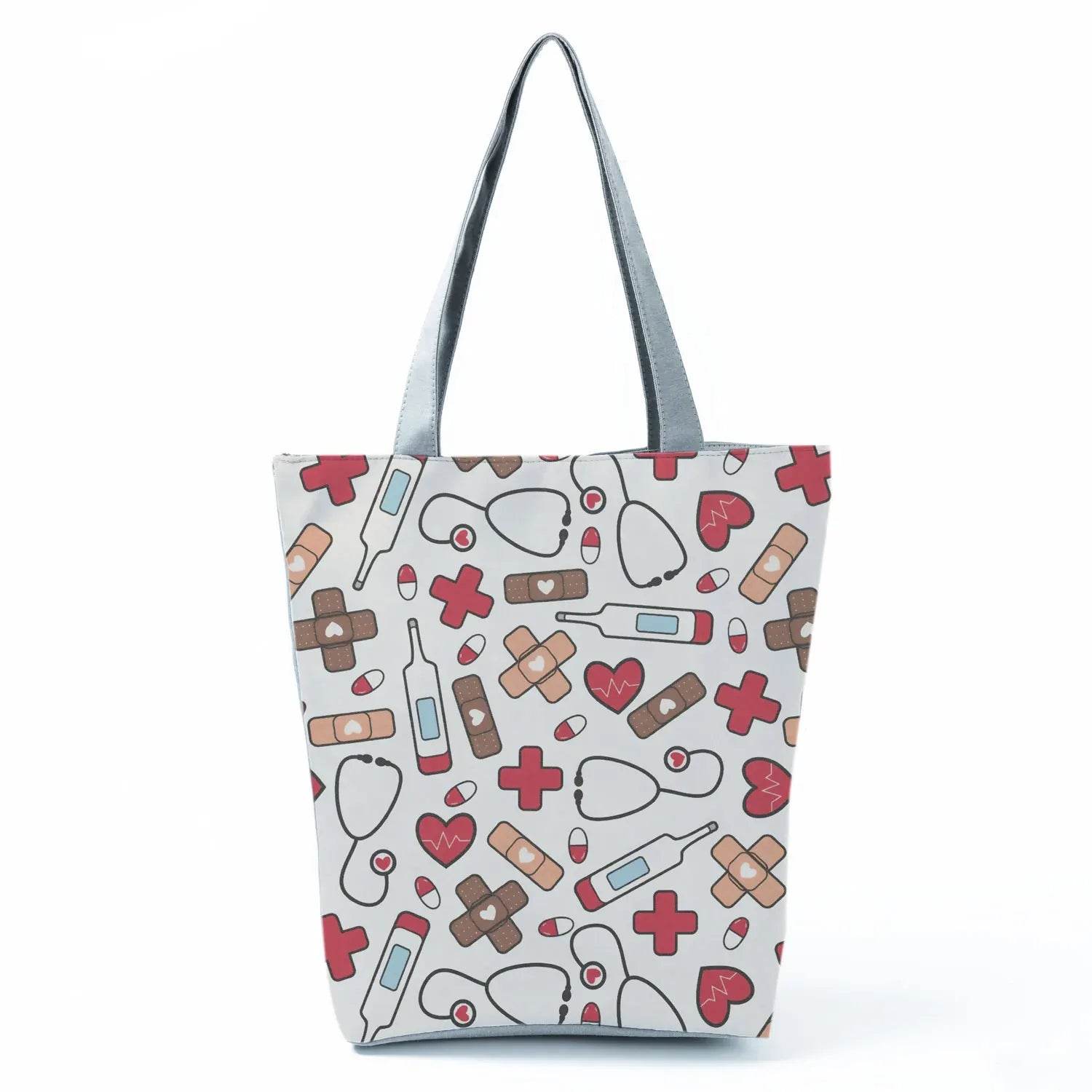 Playful Cartoon Nurse Print Foldable Shoulder Bags with Large Capacity – Eco-Friendly Tote for Shopping, Travel &amp; Beach hl4568 Nurse Handbag