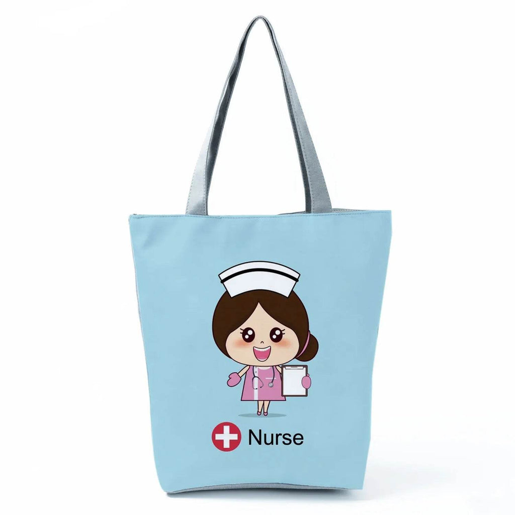 Playful Cartoon Nurse Print Foldable Shoulder Bags with Large Capacity – Eco-Friendly Tote for Shopping, Travel &amp; Beach hl4562 Nurse Handbag