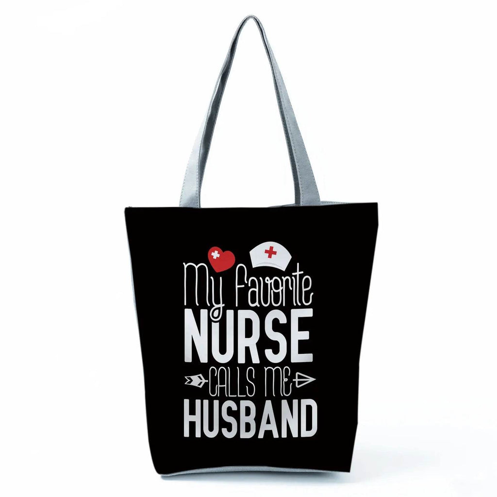 Playful Cartoon Nurse Print Foldable Shoulder Bags with Large Capacity – Eco-Friendly Tote for Shopping, Travel &amp; Beach hl4559 Nurse Handbag