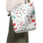 Playful Cartoon Nurse Print Foldable Shoulder Bags with Large Capacity – Eco-Friendly Tote for Shopping, Travel &amp; Beach
