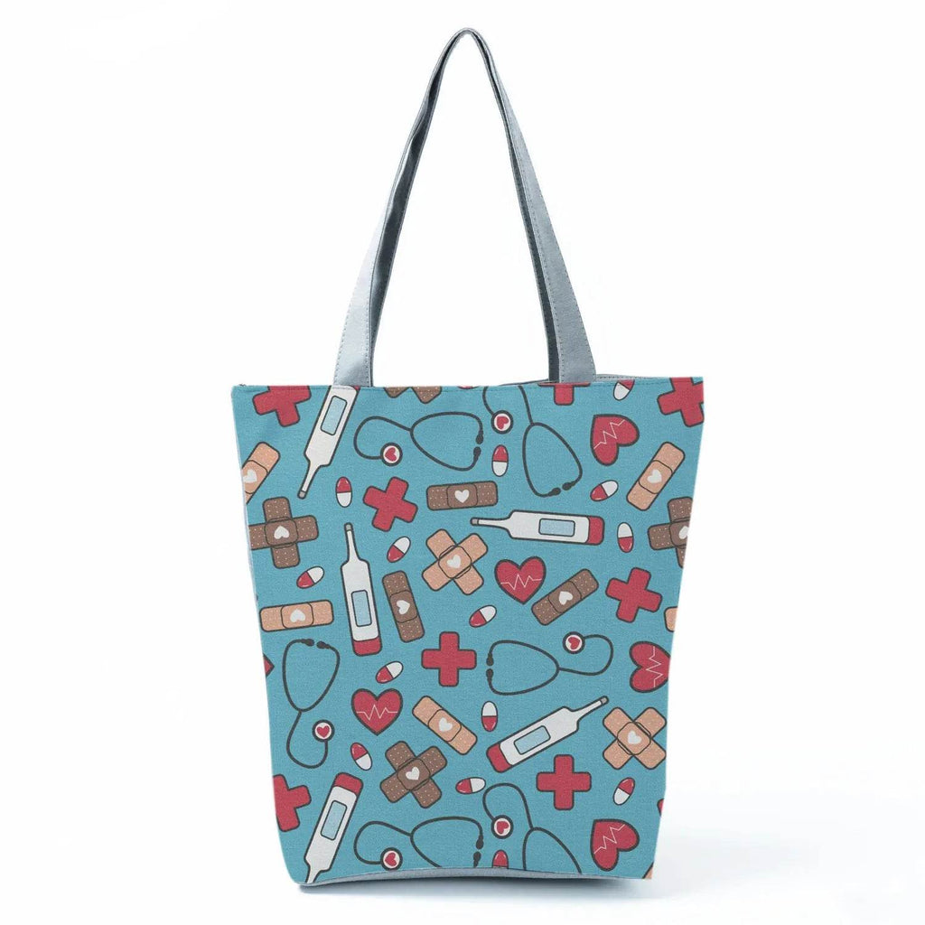 Playful Cartoon Nurse Print Foldable Shoulder Bags with Large Capacity – Eco-Friendly Tote for Shopping, Travel &amp; Beach hl4567 Nurse Handbag