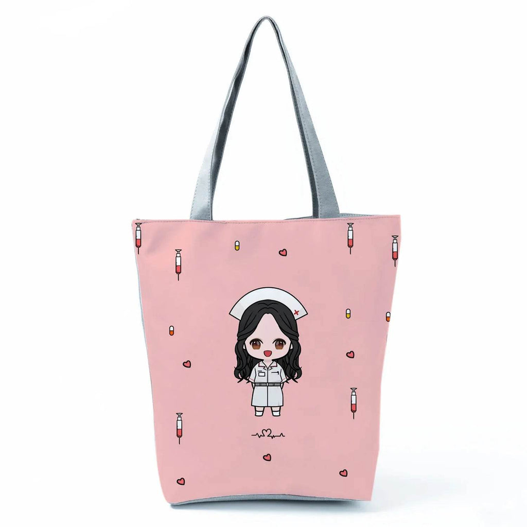 Fashion Tote Customized Cartoon Dentist Nurse Shoulder Bag Eco Reusable Shopping Bag Ladies Handbags for Women Casual Portable hl1547 Nurse Bag