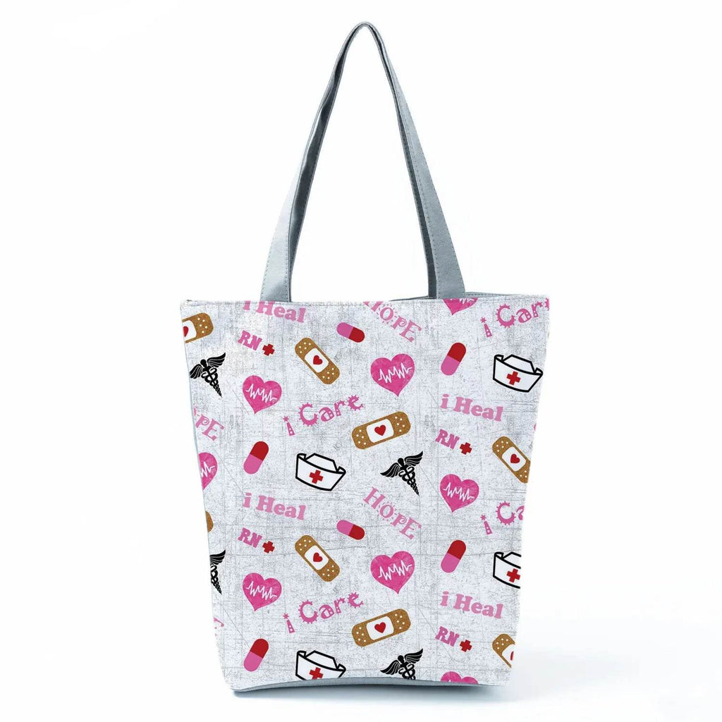 Playful Cartoon Nurse Print Foldable Shoulder Bags with Large Capacity – Eco-Friendly Tote for Shopping, Travel &amp; Beach hl4571 Nurse Handbag