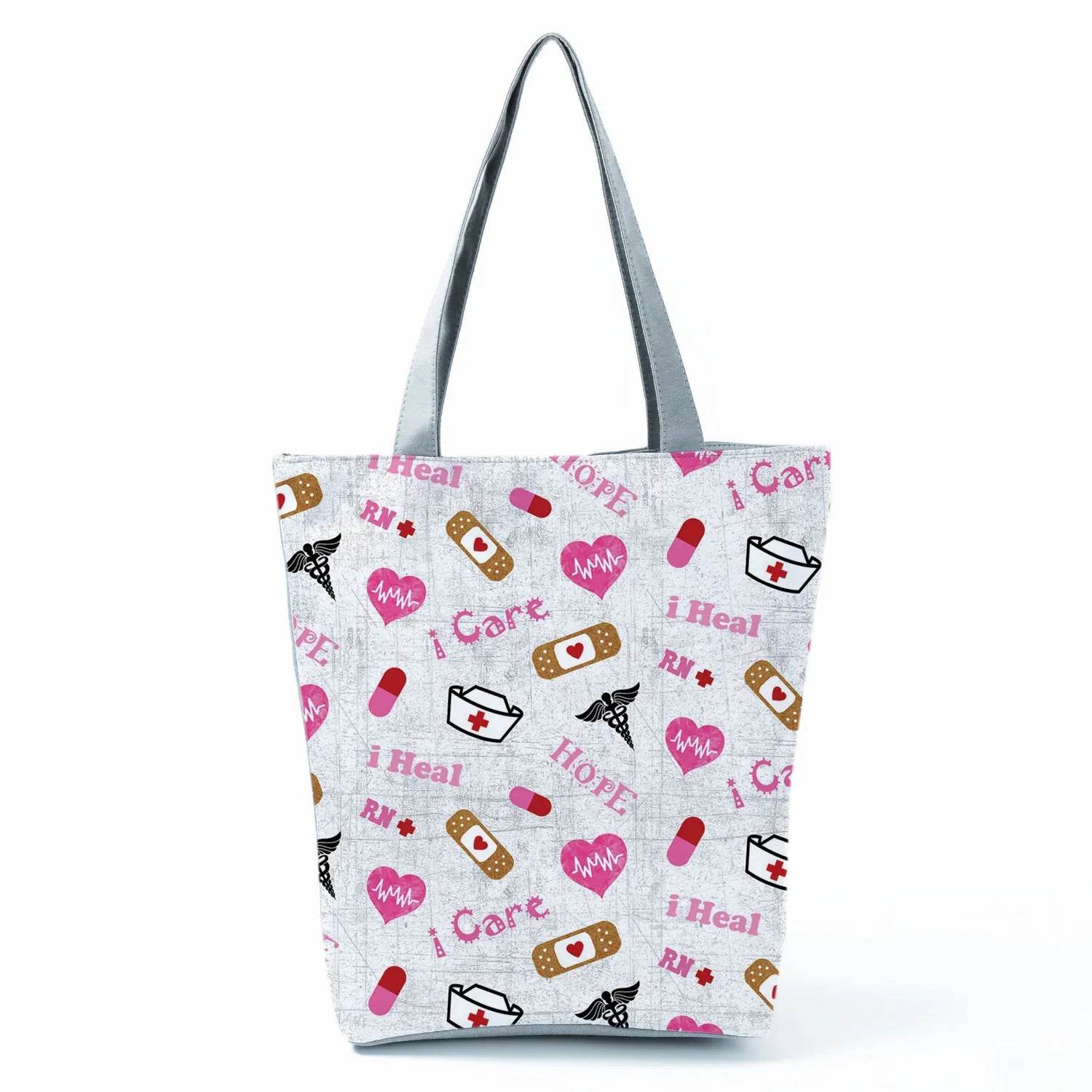 Playful Cartoon Nurse Print Foldable Shoulder Bags with Large Capacity – Eco-Friendly Tote for Shopping, Travel &amp; Beach hl4571 Nurse Handbag