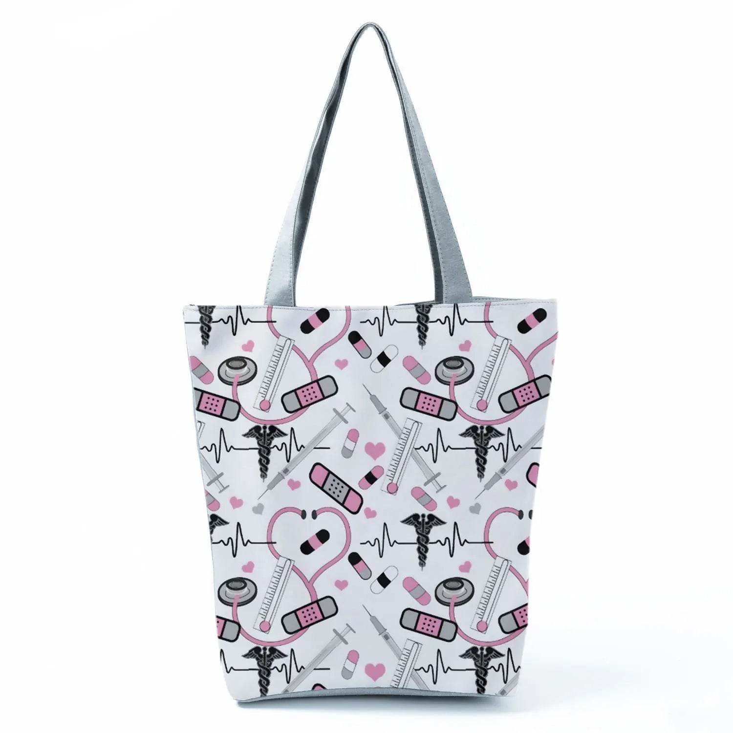 Playful Cartoon Nurse Print Foldable Shoulder Bags with Large Capacity – Eco-Friendly Tote for Shopping, Travel &amp; Beach hl4541 Nurse Handbag