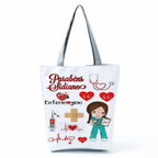 Playful Cartoon Nurse Print Foldable Shoulder Bags with Large Capacity – Eco-Friendly Tote for Shopping, Travel &amp; Beach hl4538 Nurse Handbag