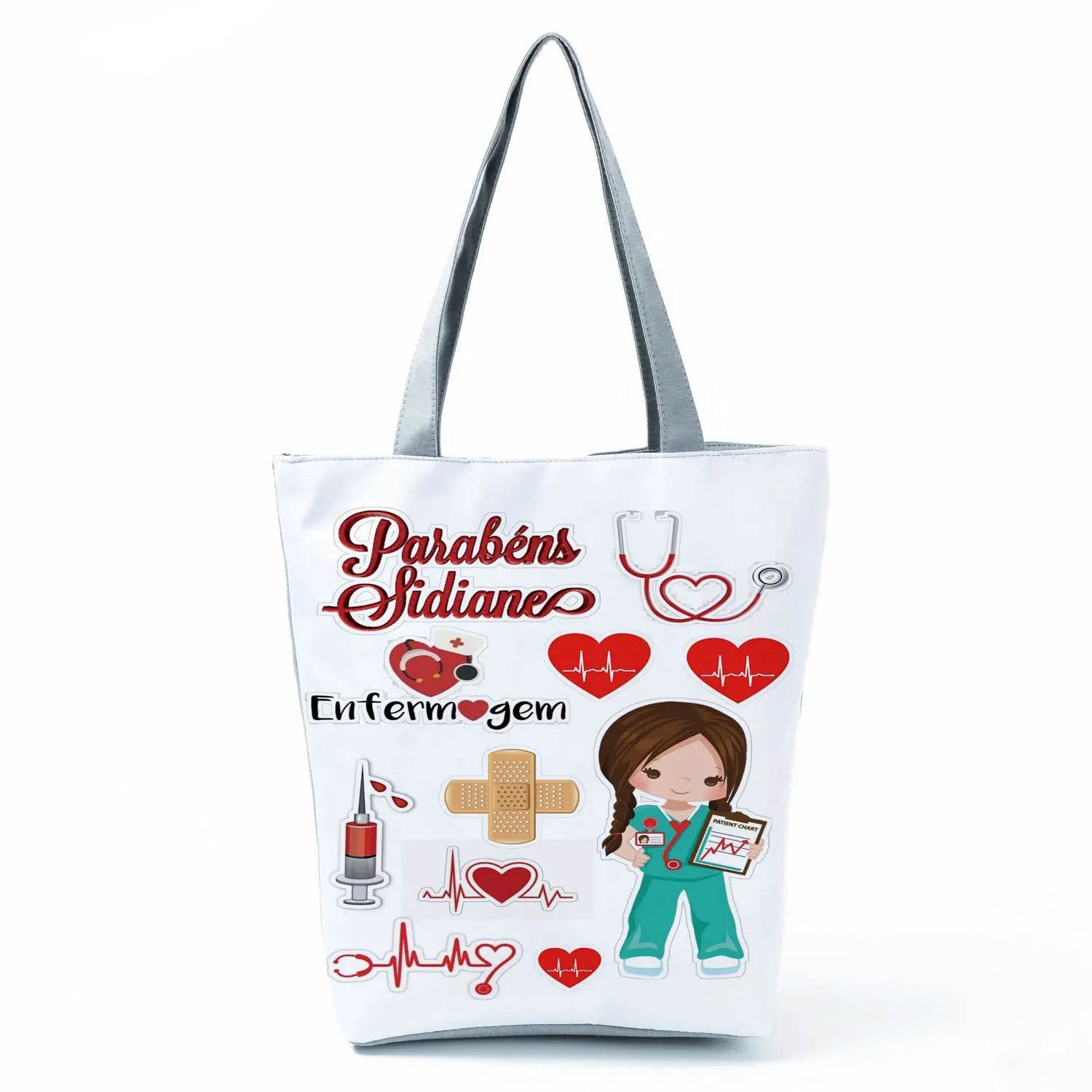 Playful Cartoon Nurse Print Foldable Shoulder Bags with Large Capacity – Eco-Friendly Tote for Shopping, Travel &amp; Beach hl4538 Nurse Handbag
