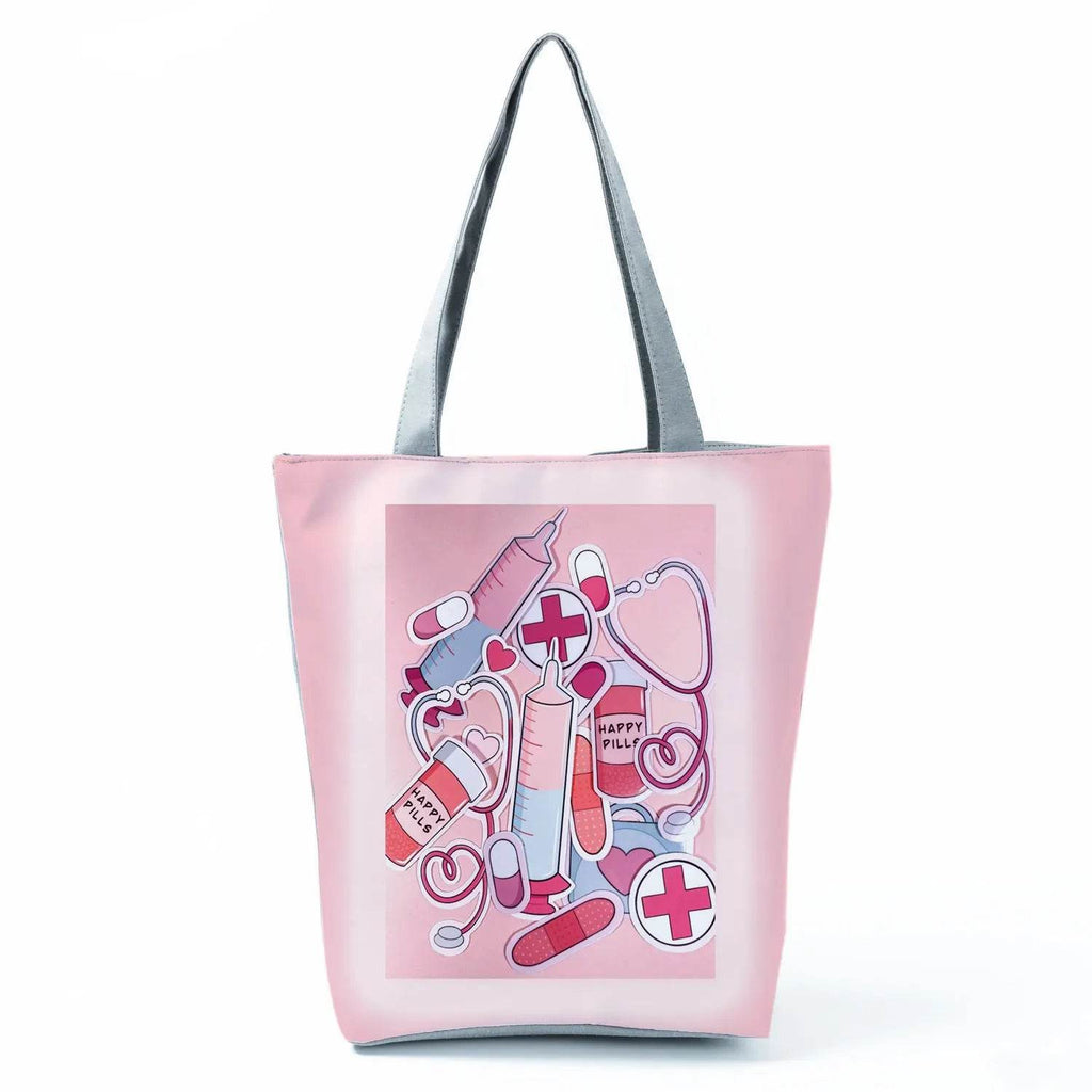 Fashion Tote Customized Cartoon Dentist Nurse Shoulder Bag Eco Reusable Shopping Bag Ladies Handbags for Women Casual Portable hl1543 Nurse Bag