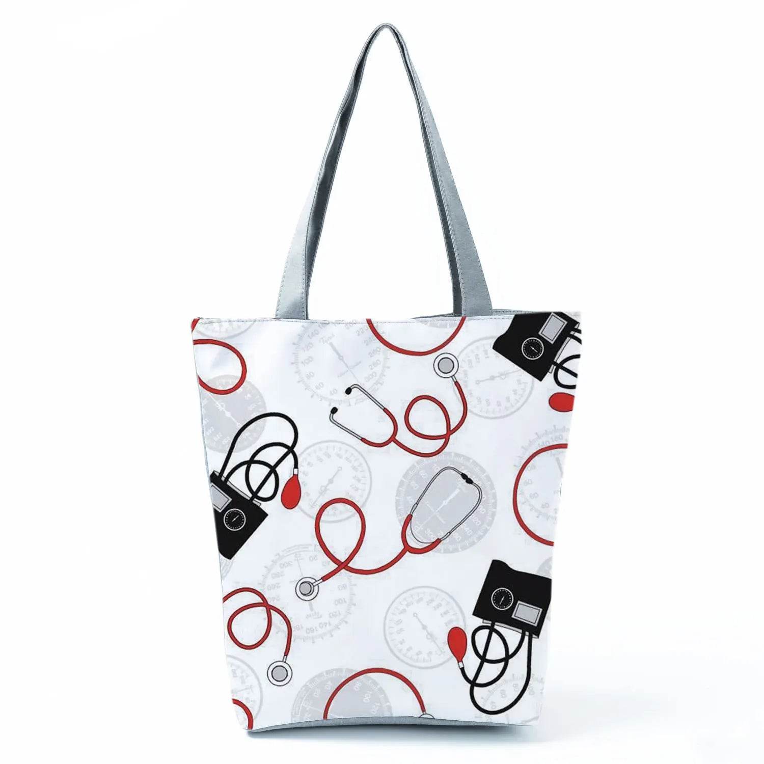 Playful Cartoon Nurse Print Foldable Shoulder Bags with Large Capacity – Eco-Friendly Tote for Shopping, Travel &amp; Beach hl4544 Nurse Handbag