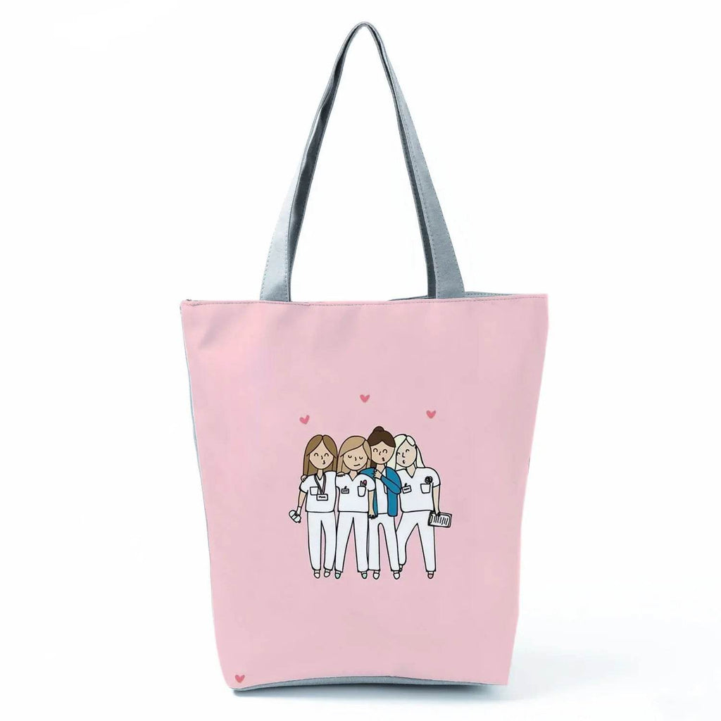 Fashion Tote Customized Cartoon Dentist Nurse Shoulder Bag Eco Reusable Shopping Bag Ladies Handbags for Women Casual Portable hl1549 Nurse Bag