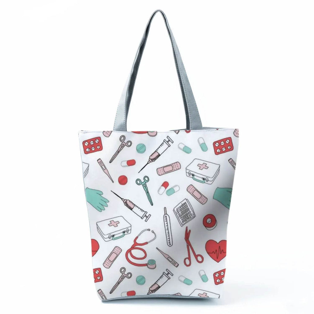 Playful Cartoon Nurse Print Foldable Shoulder Bags with Large Capacity – Eco-Friendly Tote for Shopping, Travel &amp; Beach hl4536 Nurse Handbag
