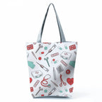 Playful Cartoon Nurse Print Foldable Shoulder Bags with Large Capacity – Eco-Friendly Tote for Shopping, Travel &amp; Beach hl4536 Nurse Handbag