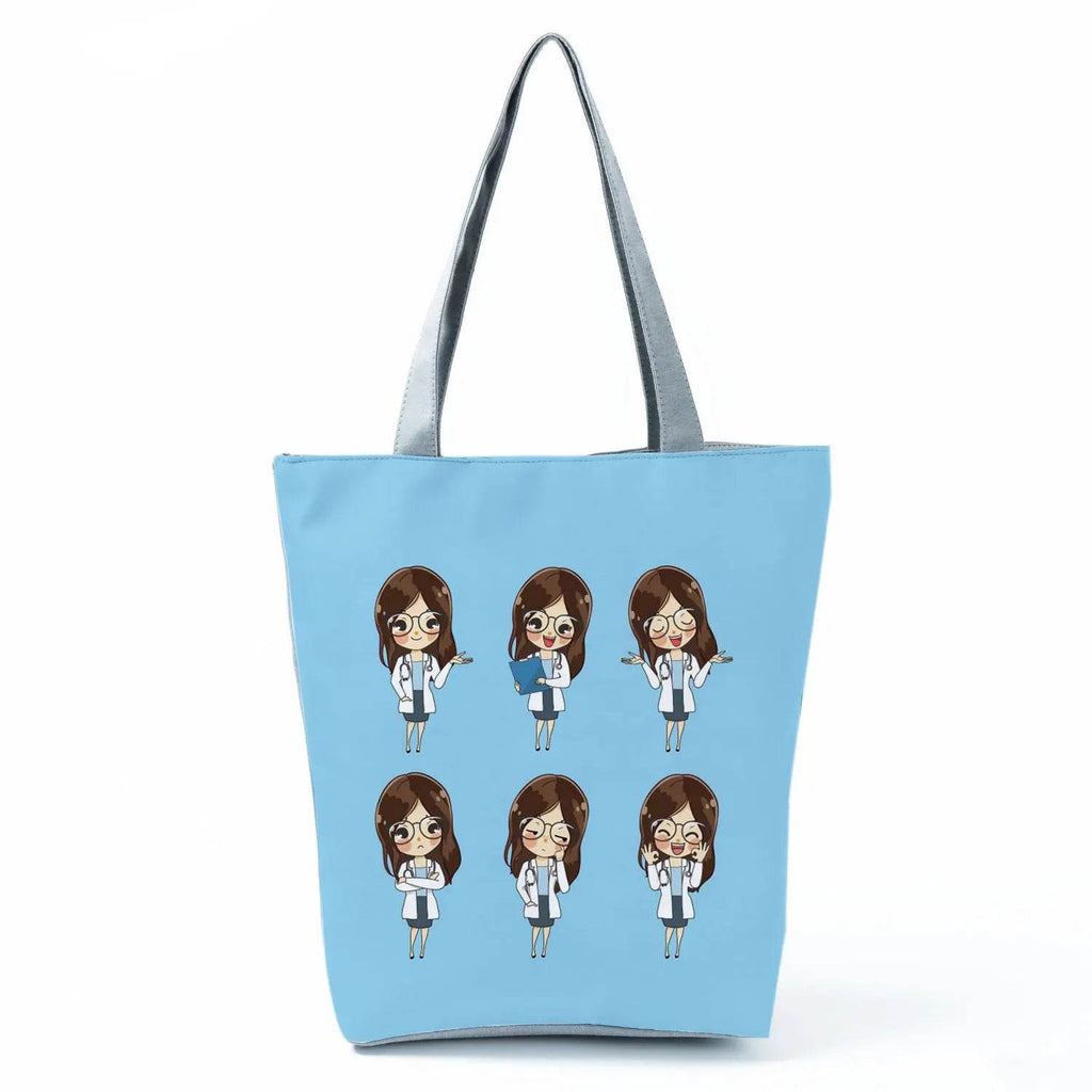 Playful Cartoon Nurse Print Foldable Shoulder Bags with Large Capacity – Eco-Friendly Tote for Shopping, Travel &amp; Beach hl4540 Nurse Handbag