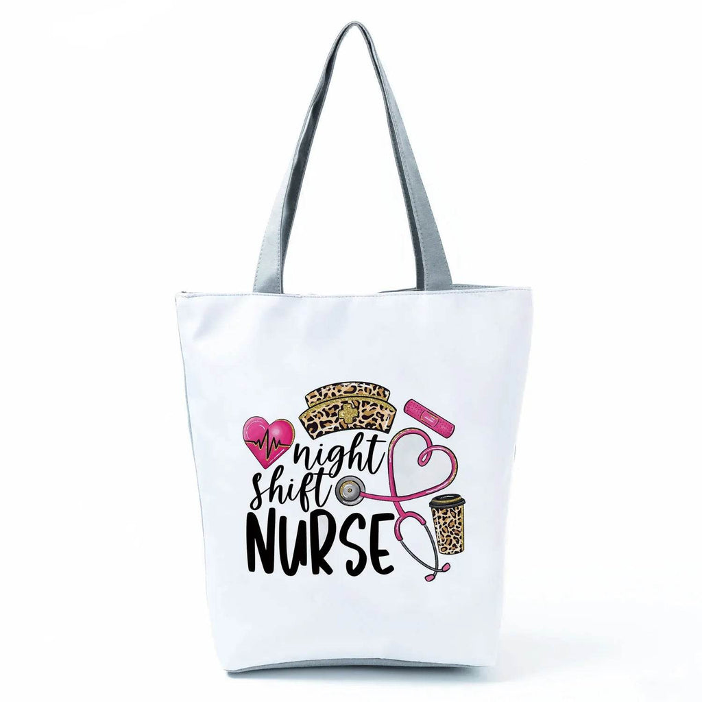 Playful Cartoon Nurse Print Foldable Shoulder Bags with Large Capacity – Eco-Friendly Tote for Shopping, Travel &amp; Beach hl4561 Nurse Handbag