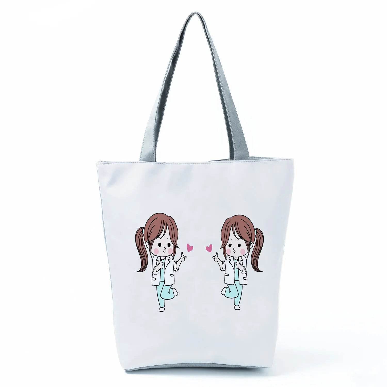 Fashion Tote Customized Cartoon Dentist Nurse Shoulder Bag Eco Reusable Shopping Bag Ladies Handbags for Women Casual Portable hl1551 Nurse Bag